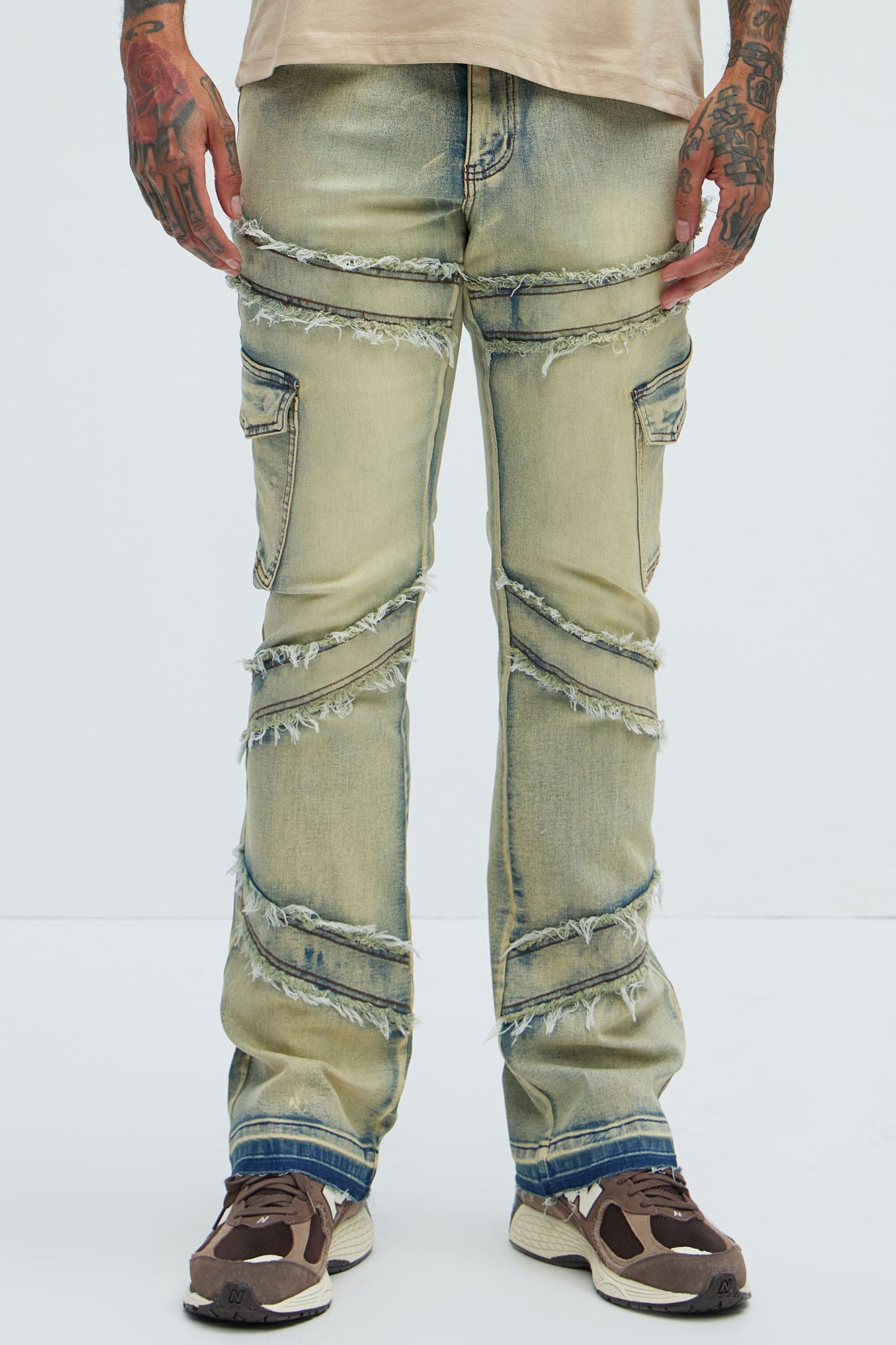 Simi Fray Cargo Stacked Skinny Flare Jeans - Vintage Blue Wash