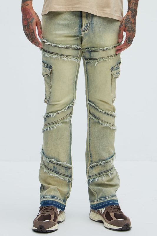 Simi Fray Cargo Stacked Skinny Flare Jeans - Vintage Blue Wash