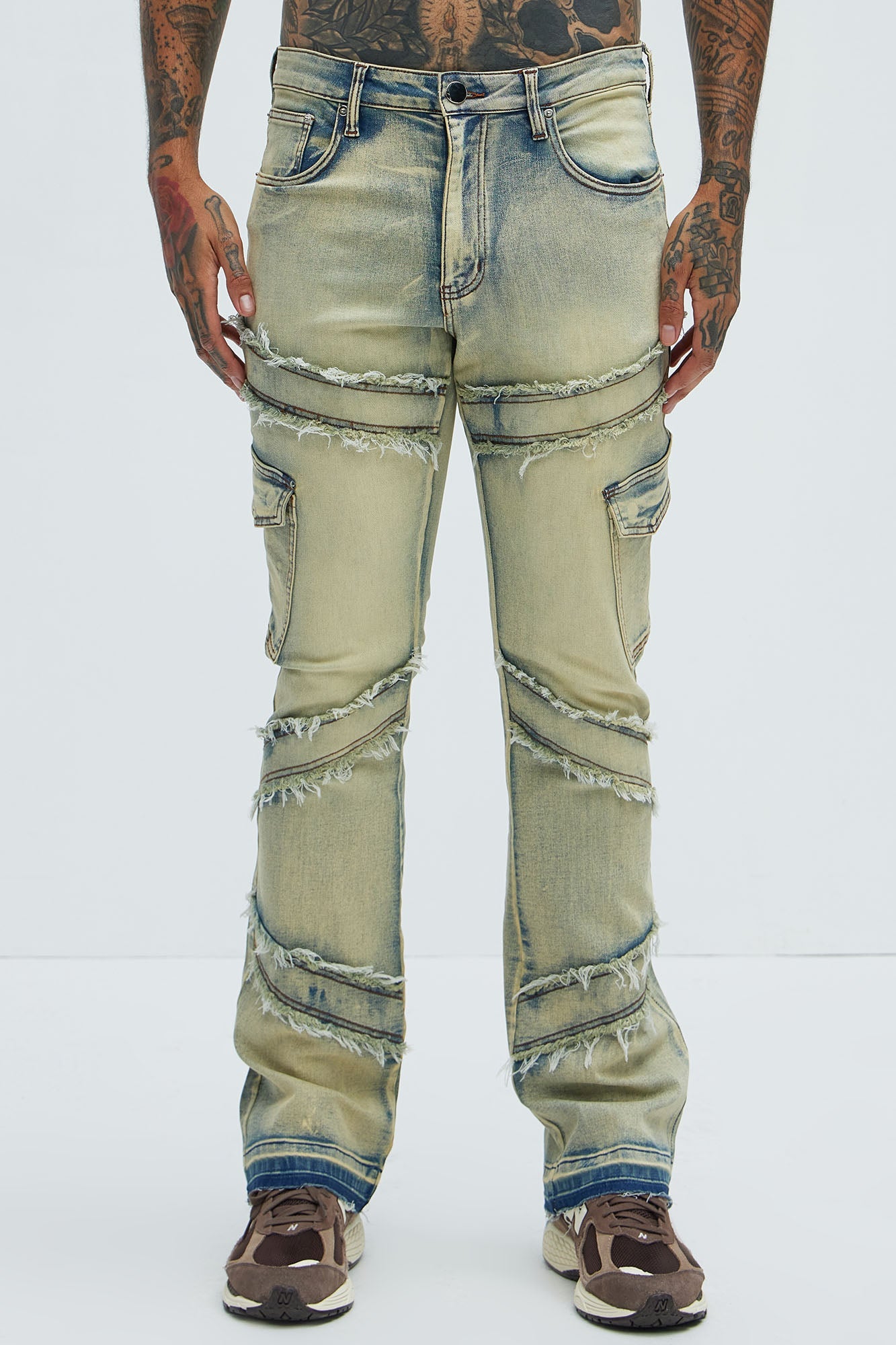 Simi Fray Cargo Stacked Skinny Flare Jeans - Vintage Blue Wash