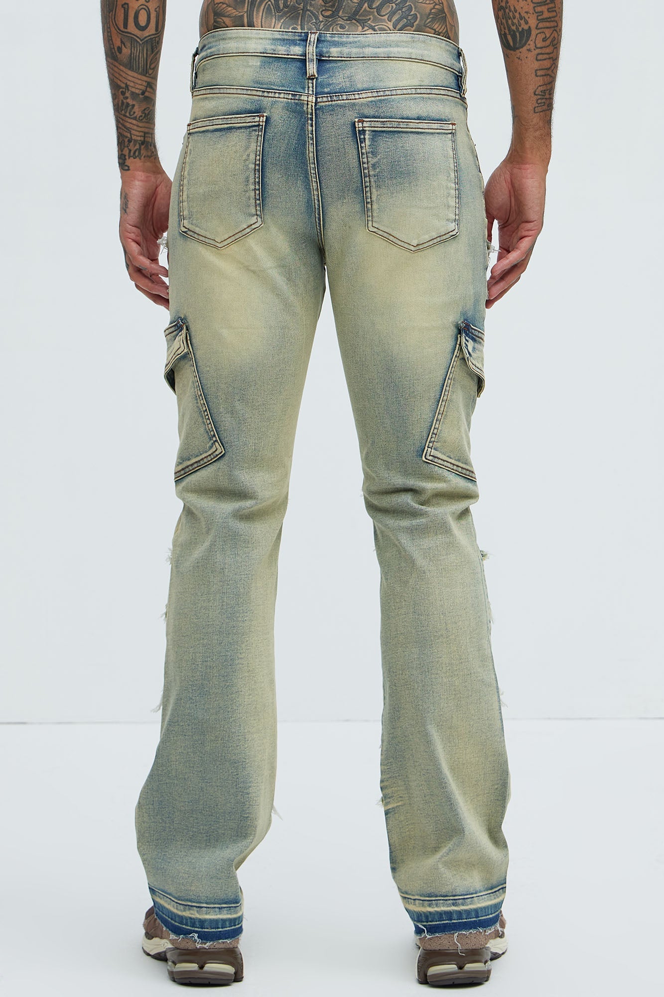 Simi Fray Cargo Stacked Skinny Flare Jeans - Vintage Blue Wash