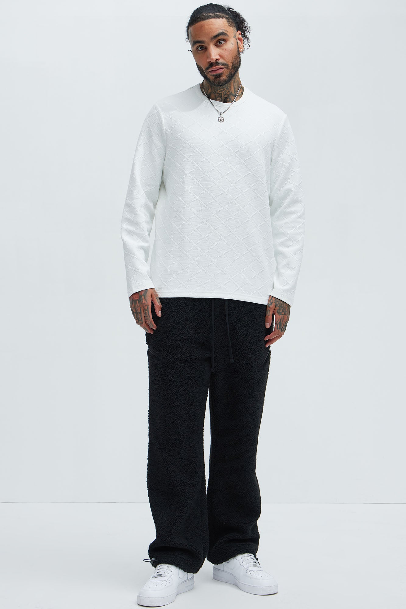 Lingo Textured Long Sleeve Tee - White