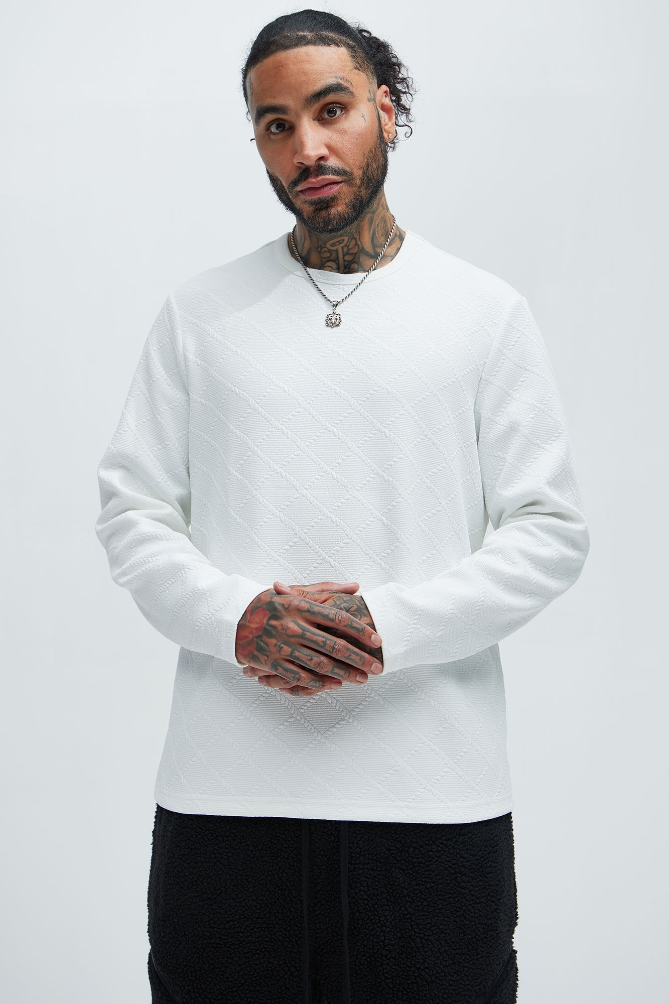 Lingo Textured Long Sleeve Tee - White