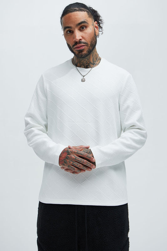 Lingo Textured Long Sleeve Tee - White
