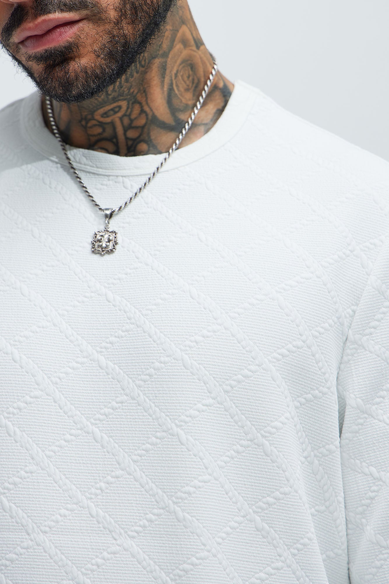 Lingo Textured Long Sleeve Tee - White