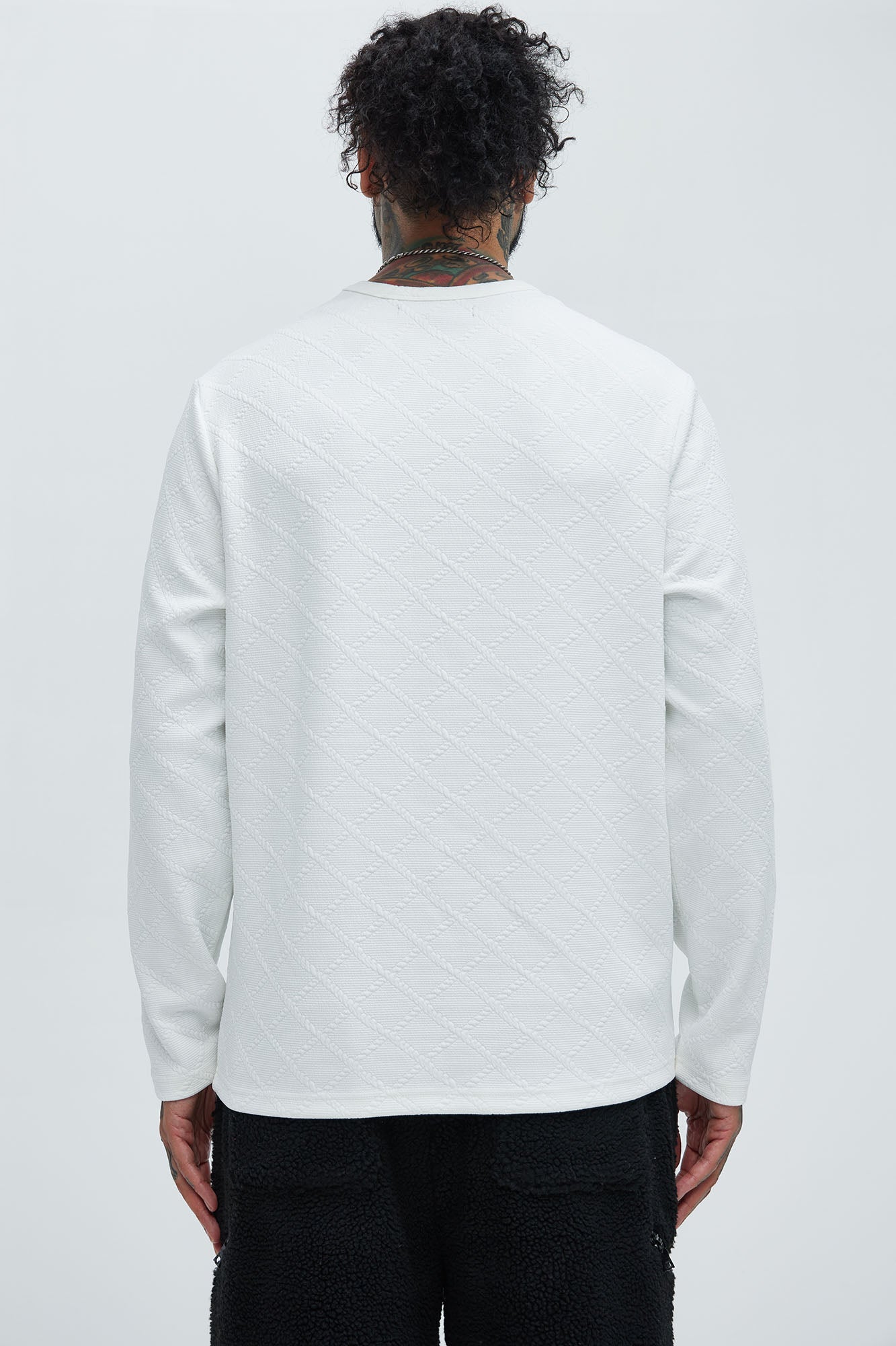 Lingo Textured Long Sleeve Tee - White