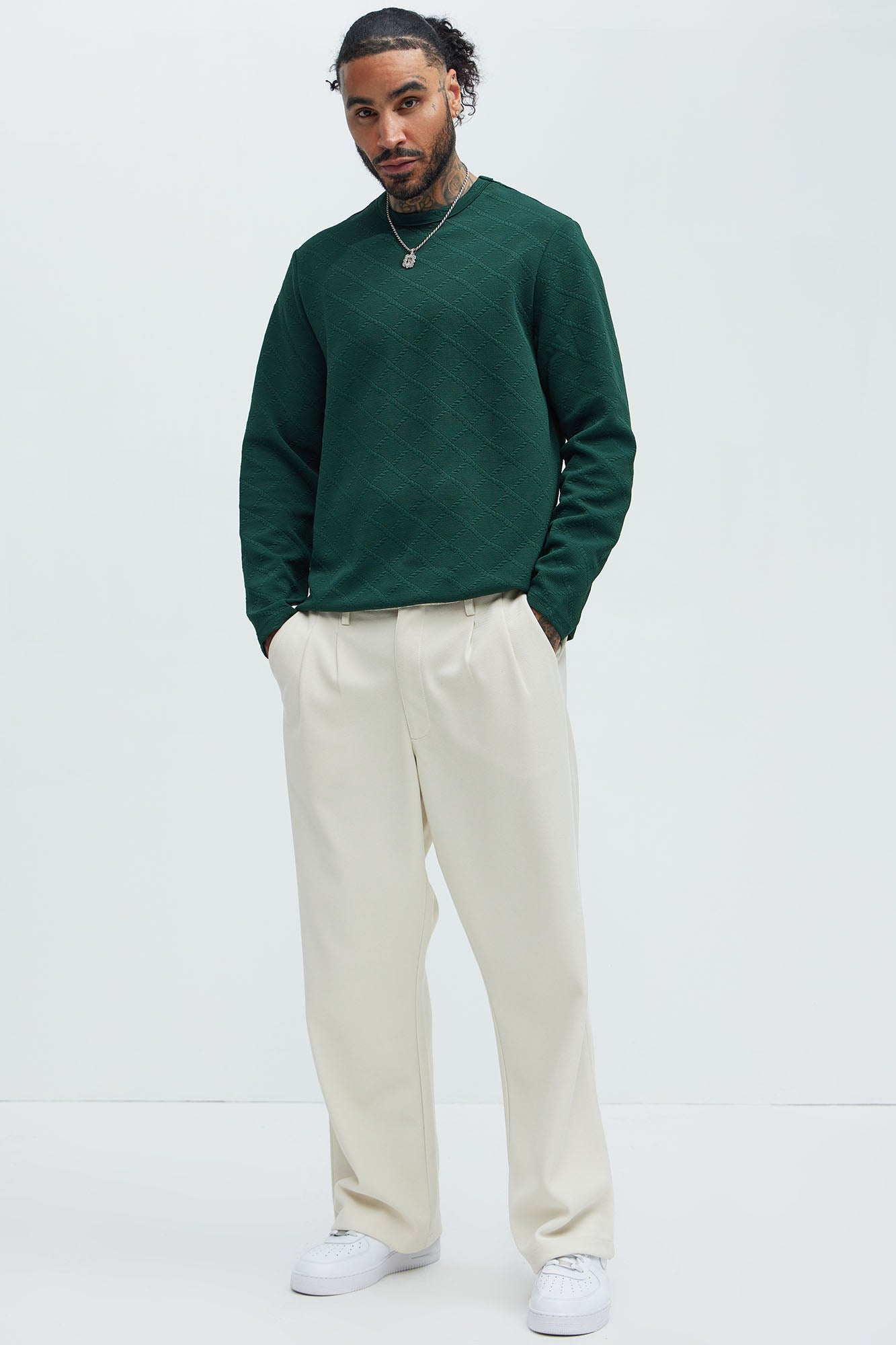 Lingo Textured Long Sleeve Tee - Green