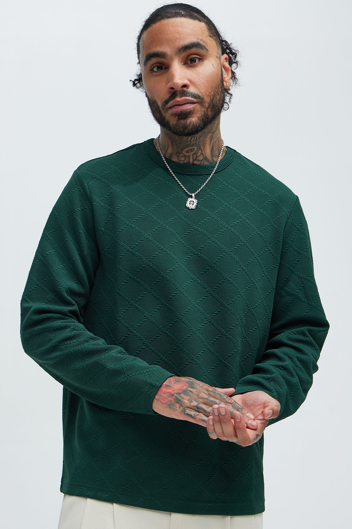 Lingo Textured Long Sleeve Tee - Green