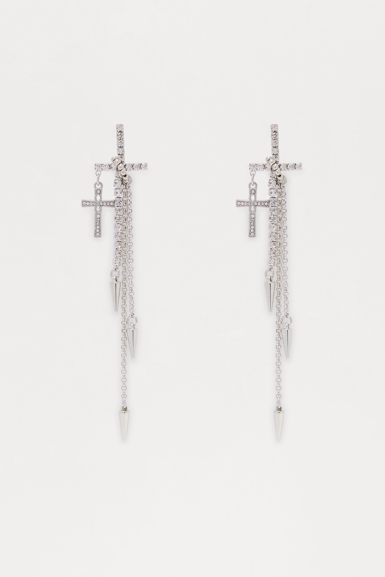 In The Heavens Multi Cross Rhinestone Drop Earrings - Silver