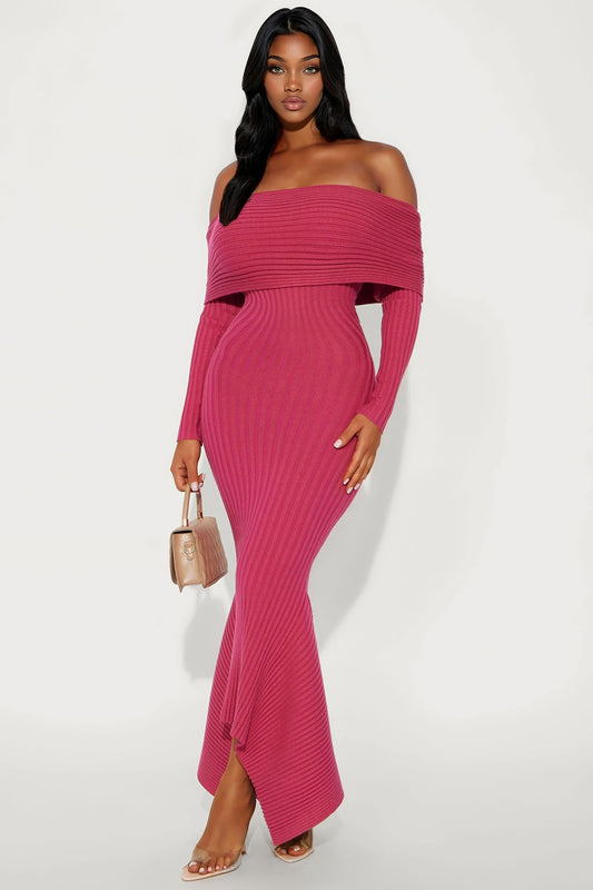 GF Material Sweater Maxi Dress - Magenta