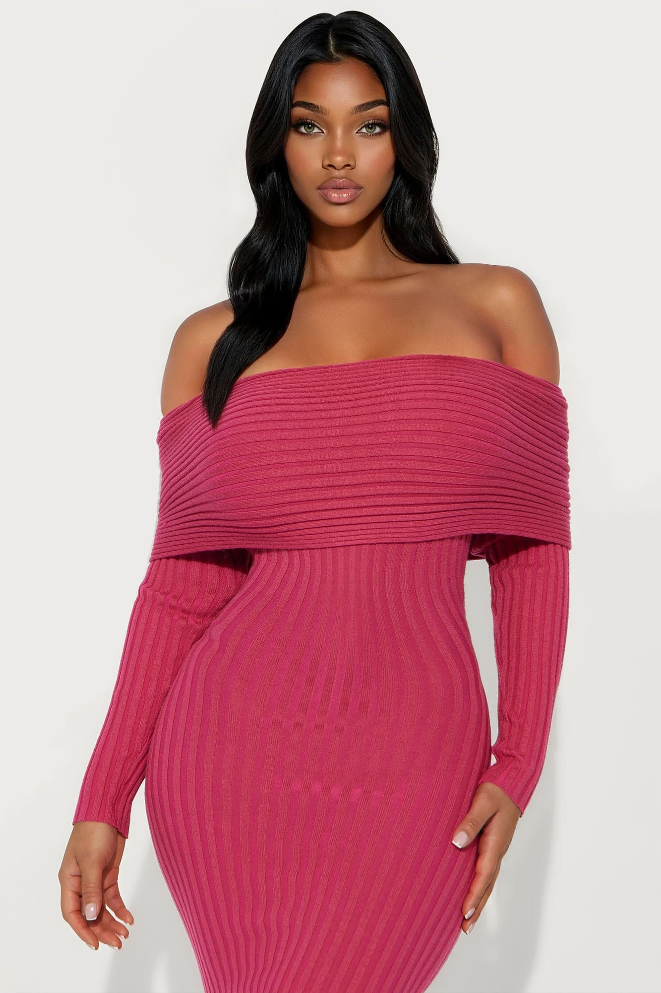 GF Material Sweater Maxi Dress - Magenta