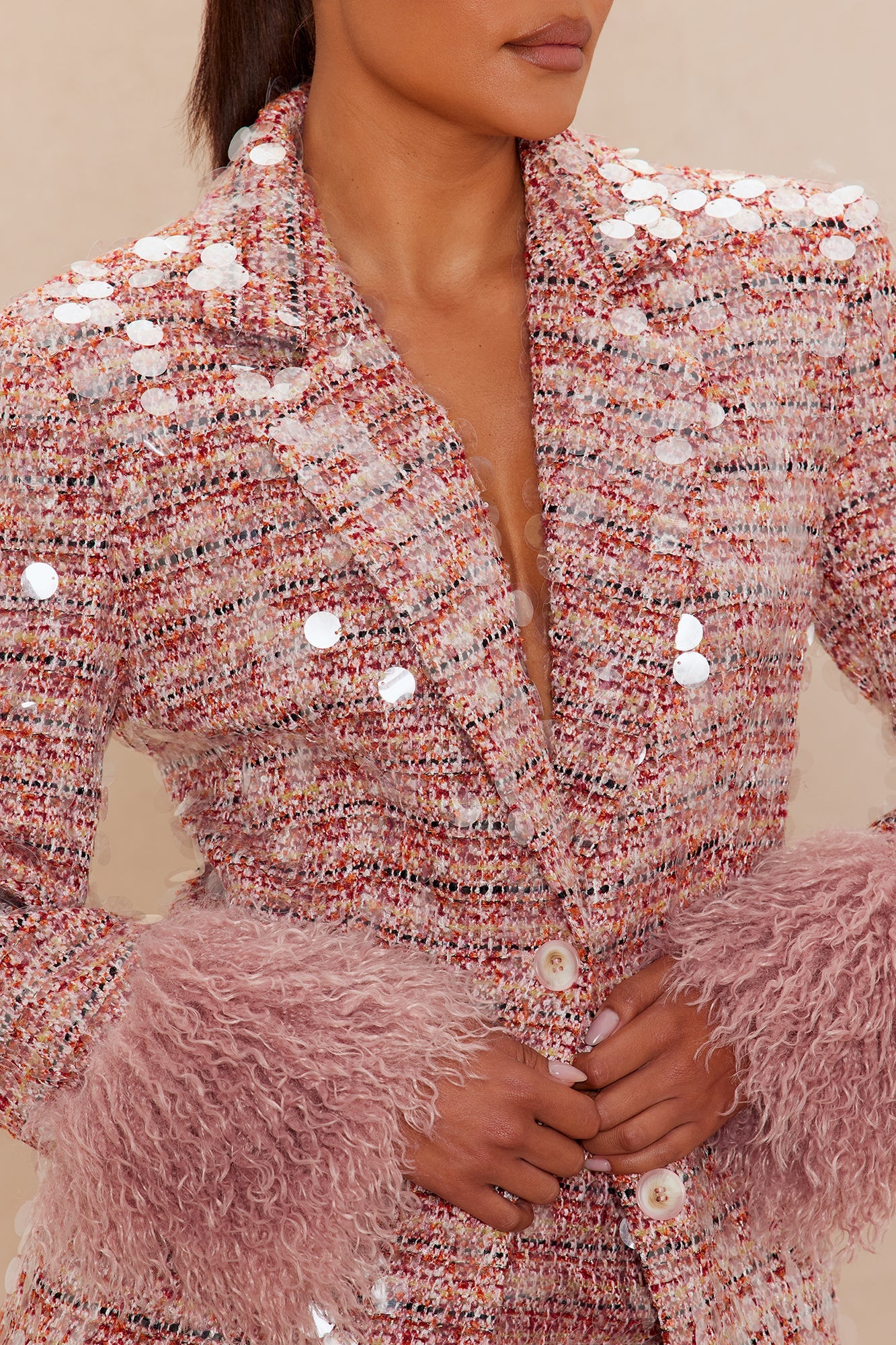 Emerson Sequin Tweed Blazer - Pink/combo