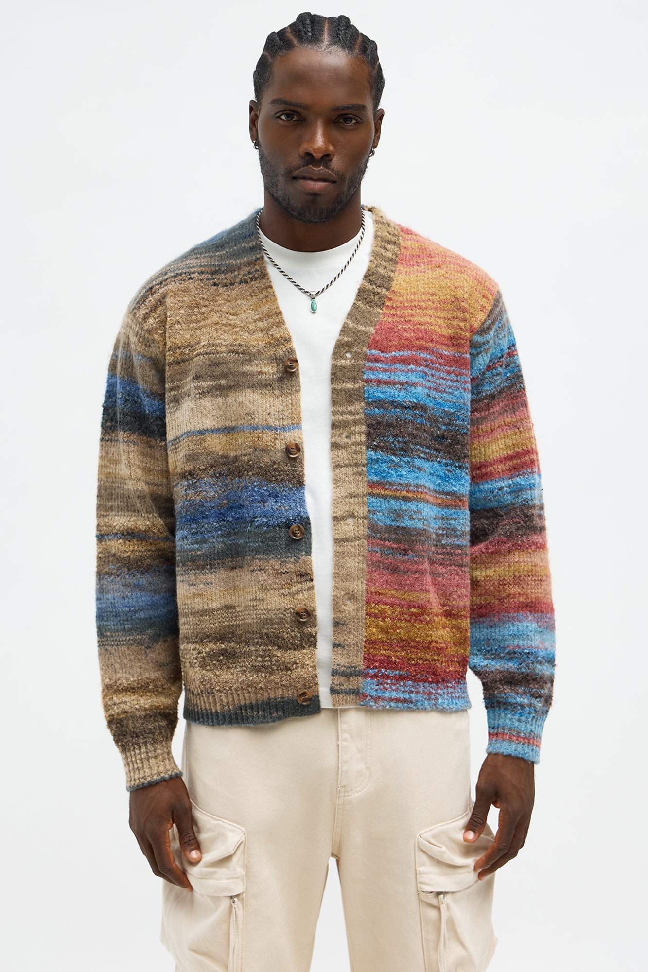 Cameroonian Textured Cardigan - Brown/combo