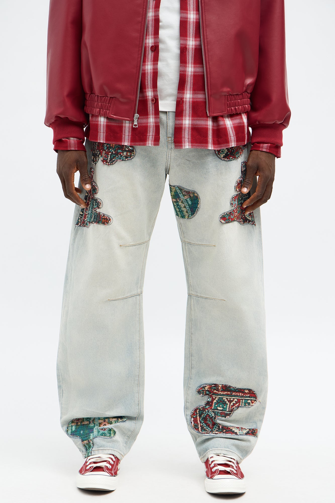 Barrel Patched Tapestry Jeans - Light Blue Wash