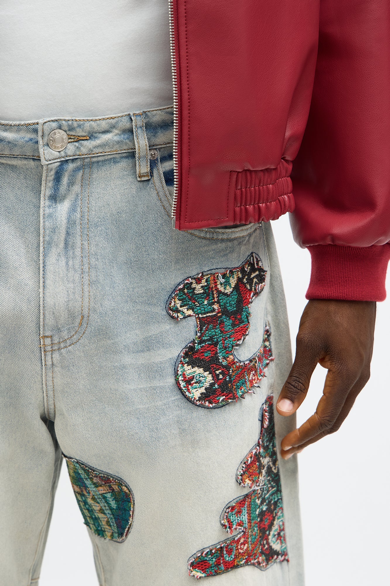 Barrel Patched Tapestry Jeans - Light Blue Wash