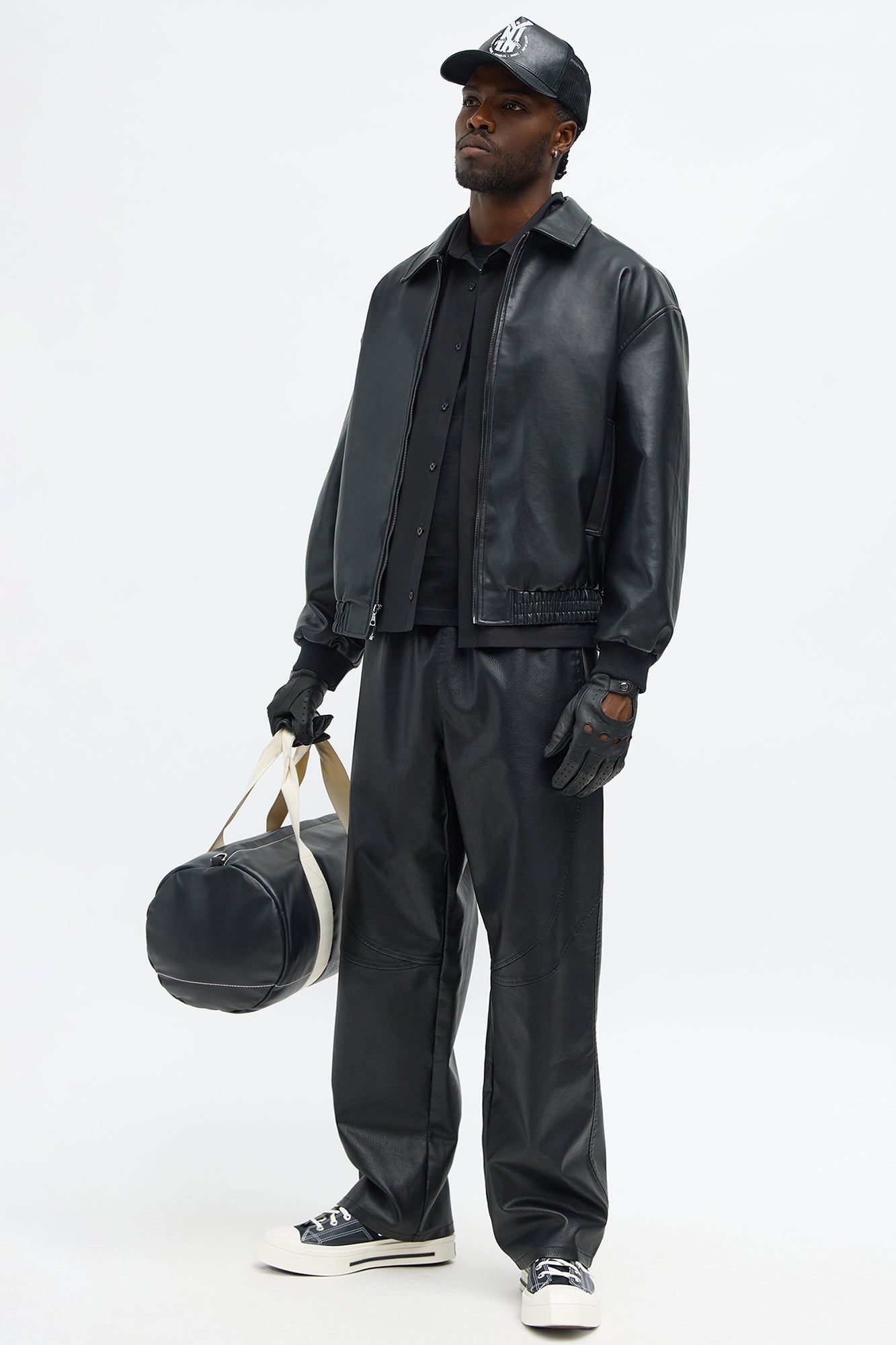 Faux Leather Work Jacket - Black