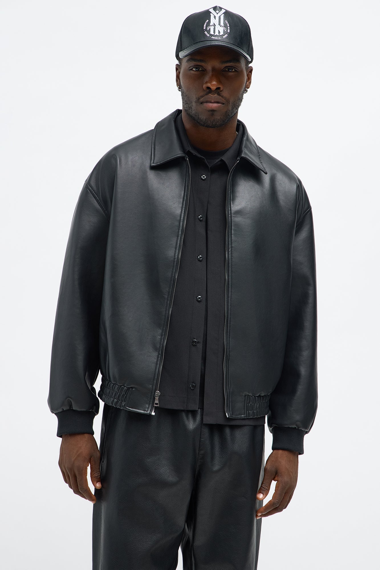 Faux Leather Work Jacket - Black