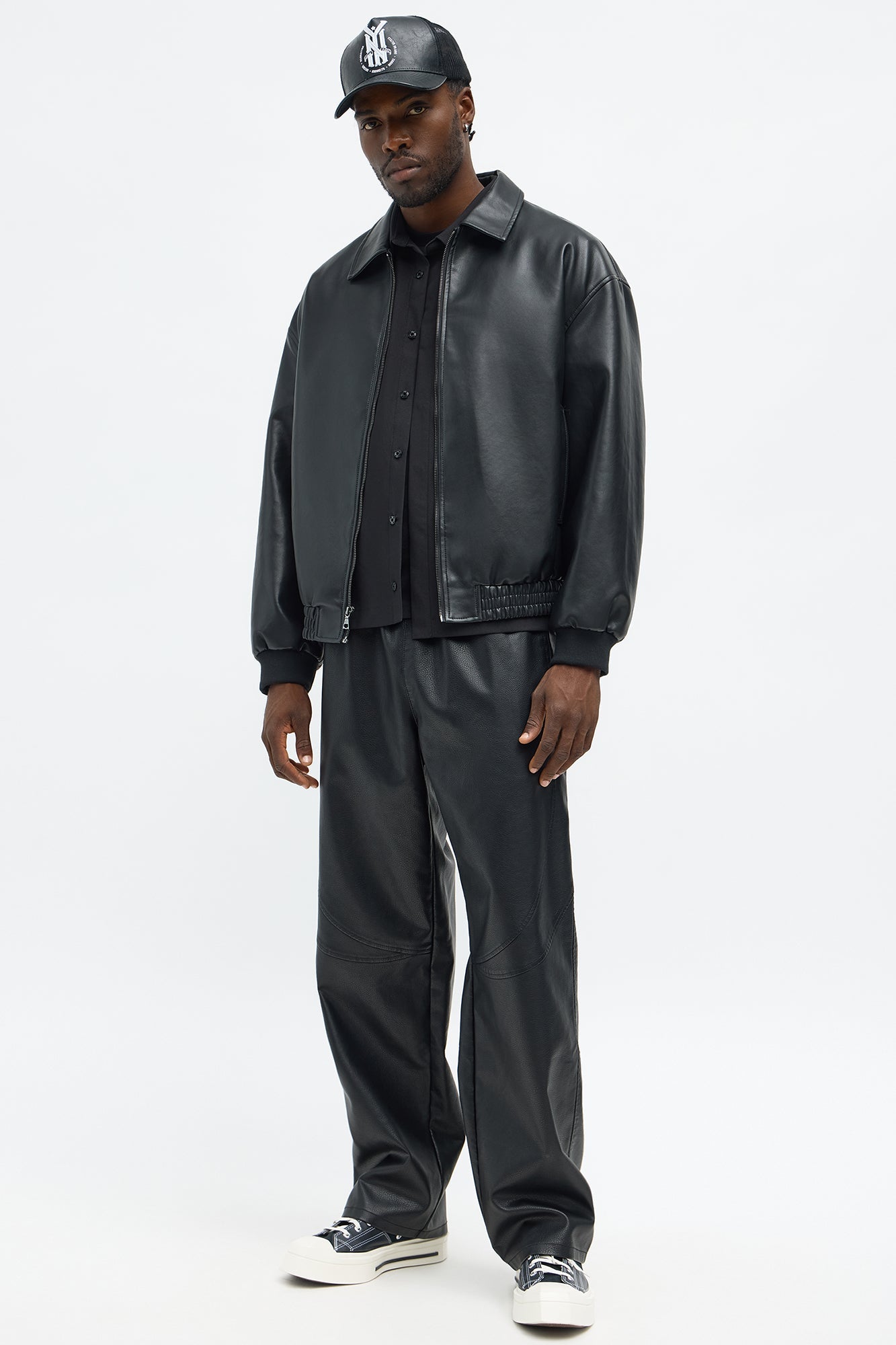 Faux Leather Work Jacket - Black