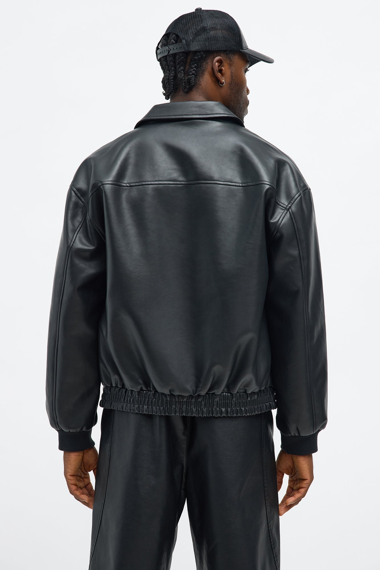 Faux Leather Work Jacket - Black