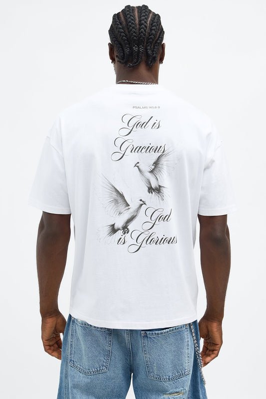 God Is Gracious Oversized Short Sleeve Tee - White