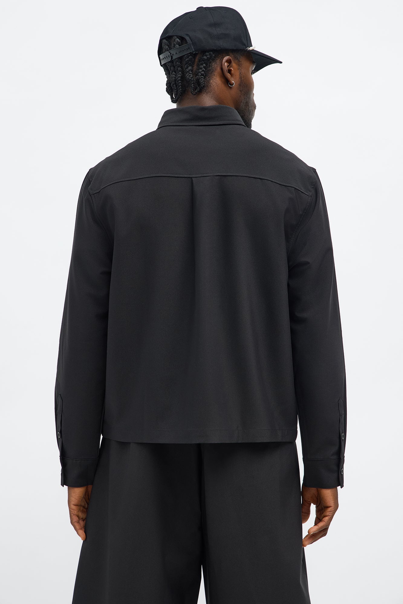 Cropped Bold Flow Button Up Shirt - Black