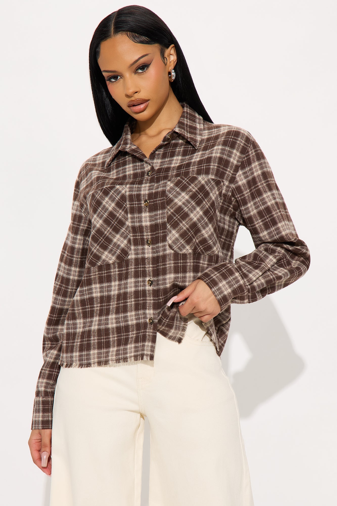 Downtown Drive Plaid Flannel Shirt - Brown/combo
