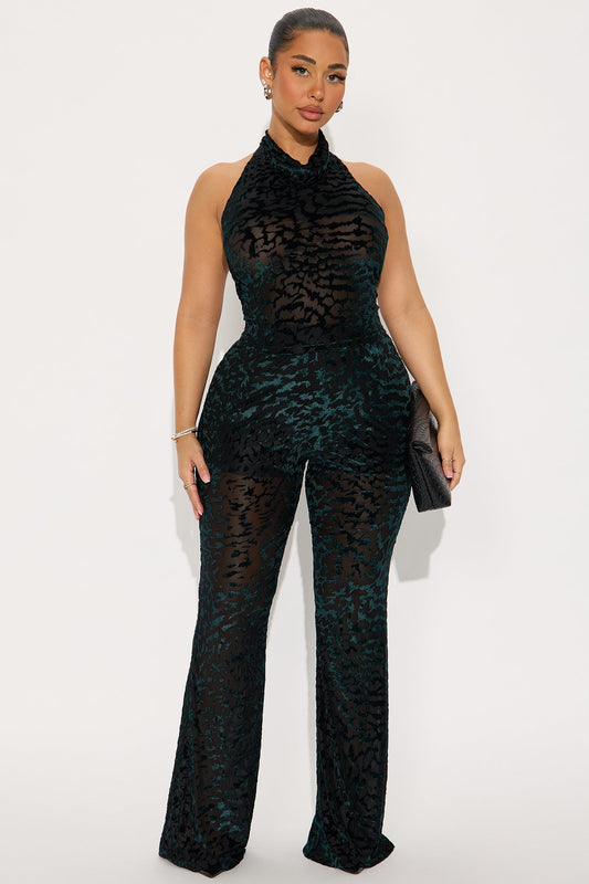 Makenna Velvet Halter Pant Set - Emerald