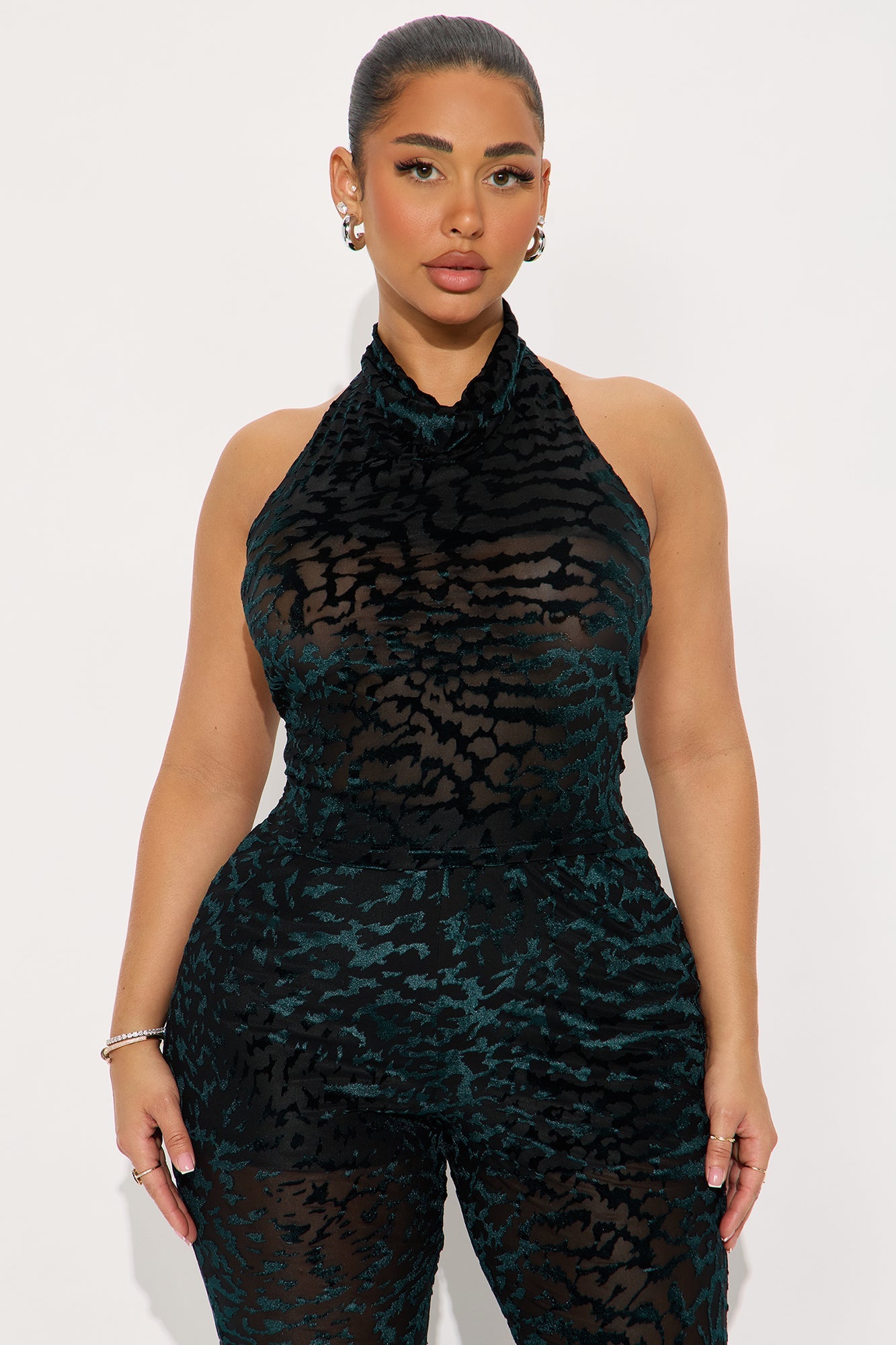 Makenna Velvet Halter Pant Set - Emerald