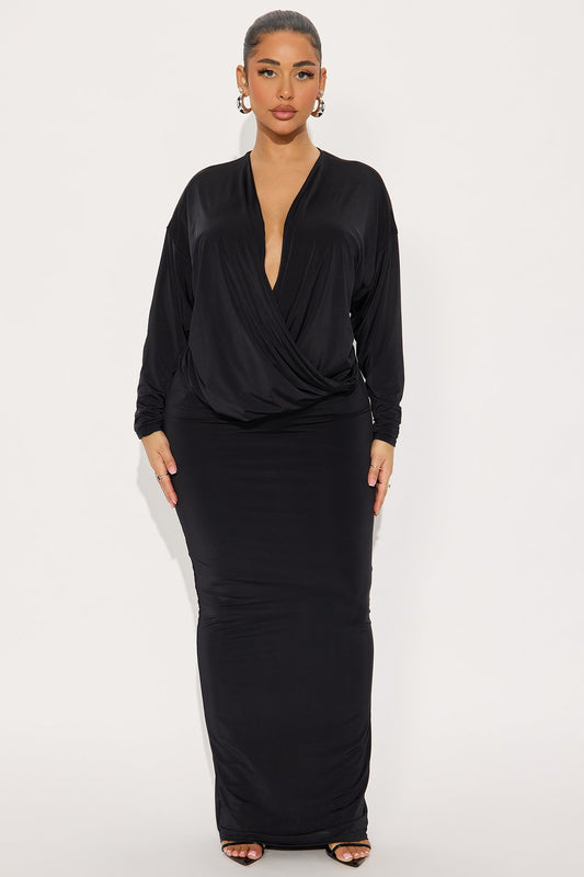 Best At It Long Sleeve Maxi Dress - Black