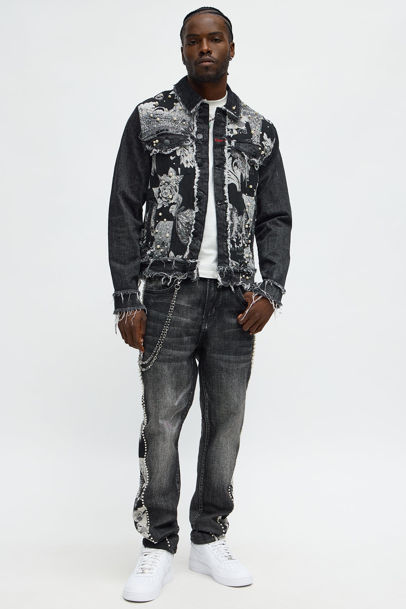 Straight Pearl Panel Tapestry Jean - Black Wash