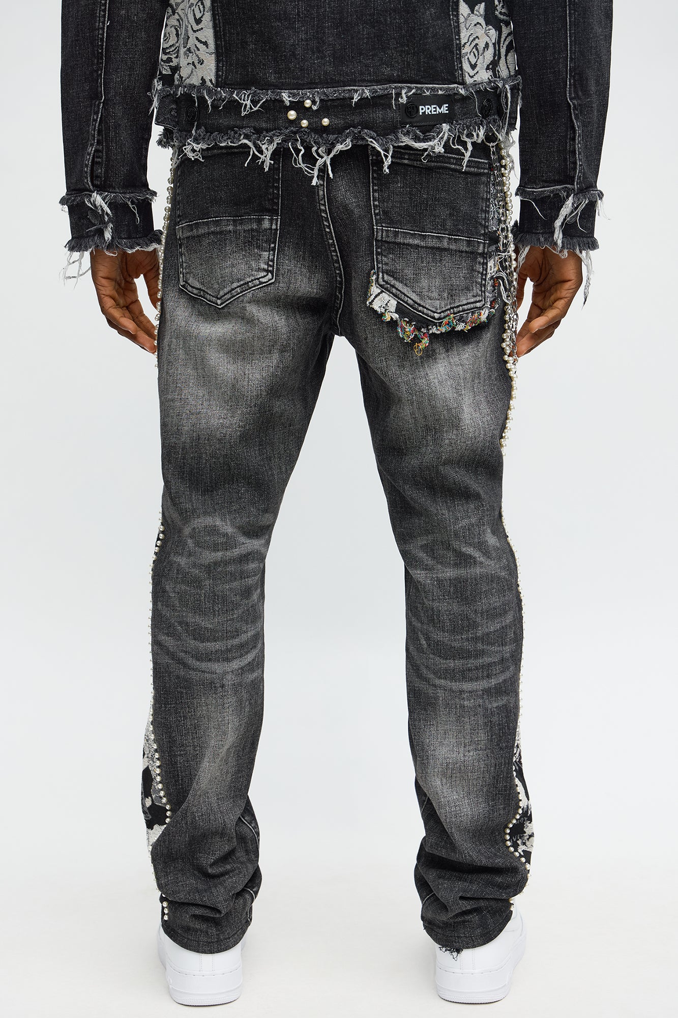 Straight Pearl Panel Tapestry Jean - Black Wash