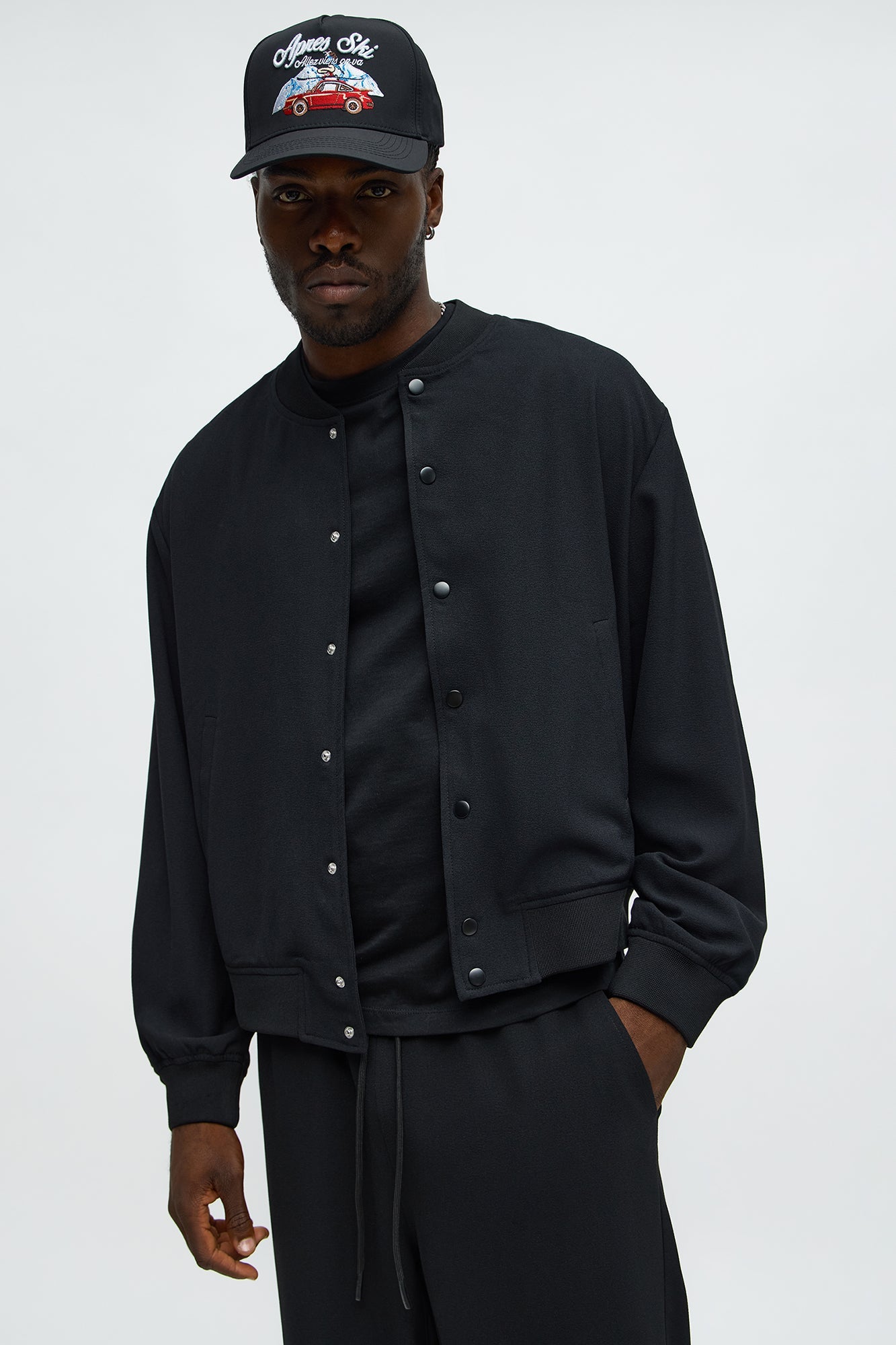 Golden Hour Relaxed Bomber Jacket - Black