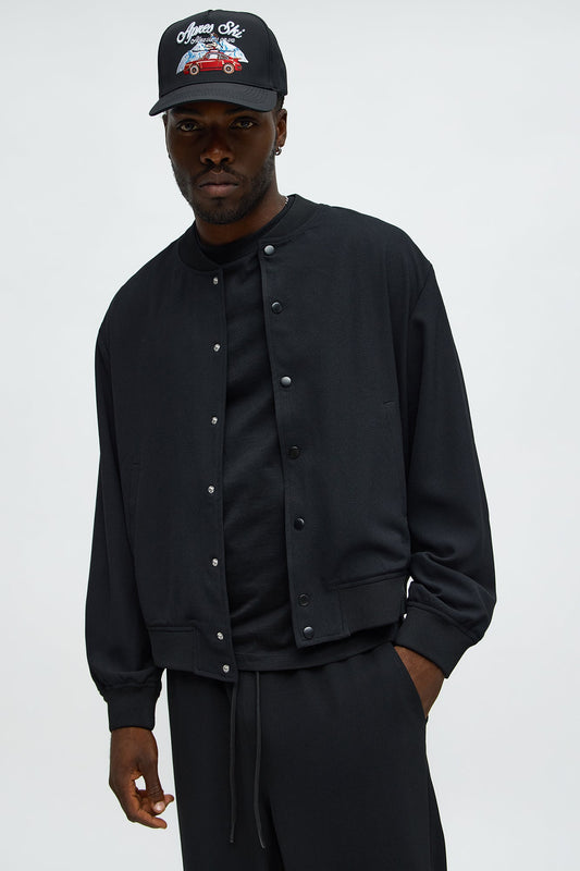 Golden Hour Relaxed Bomber Jacket - Black