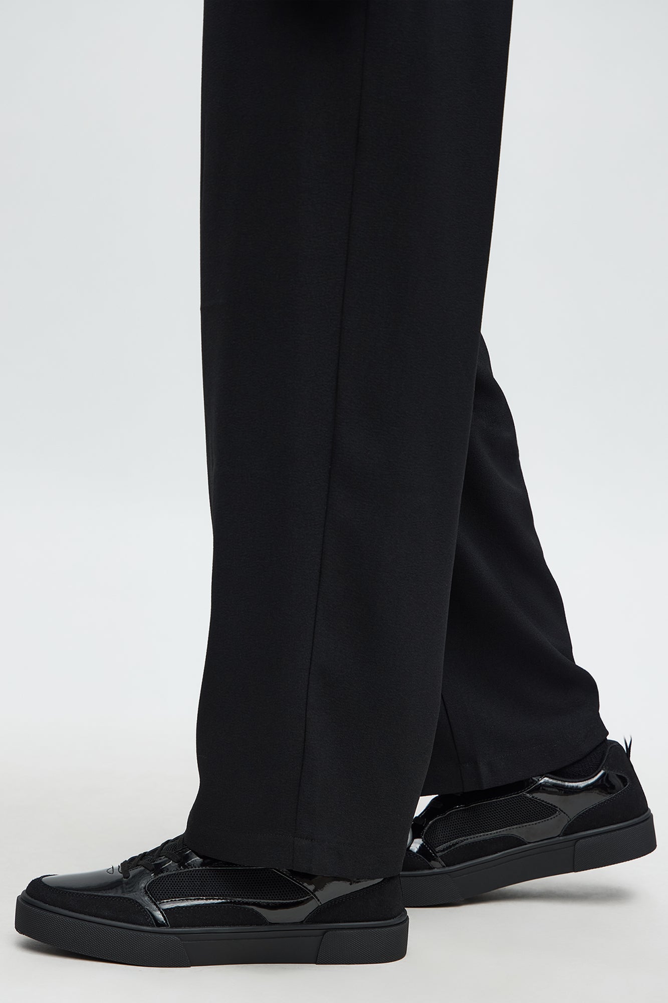 Patent Leather Lace Up Low Top Sneaker - Black