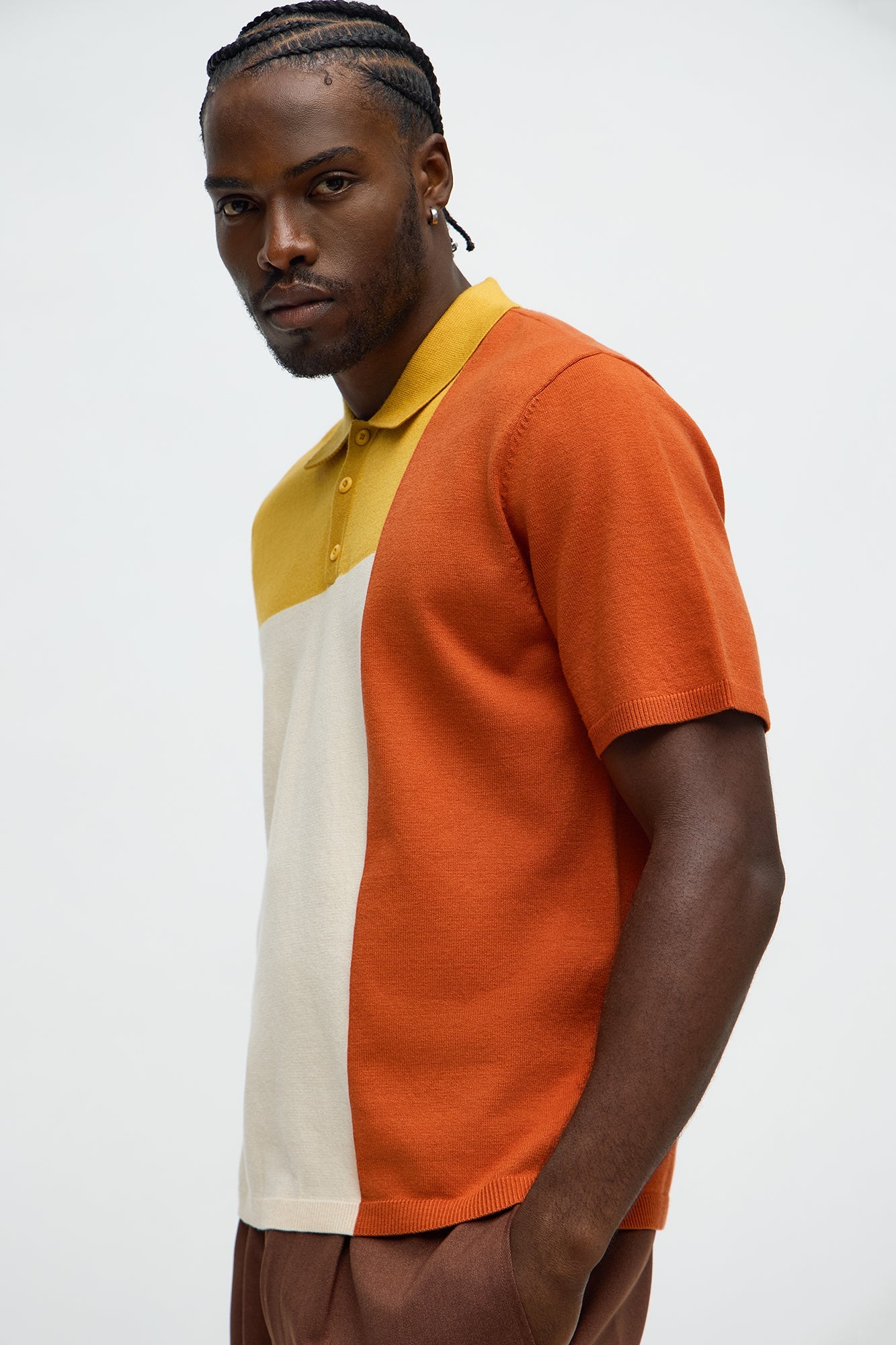 Tetris Color Blocked Knitted Polo - Mustard/combo