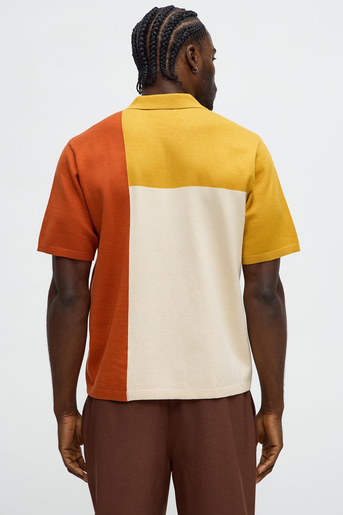 Tetris Color Blocked Knitted Polo - Mustard/combo