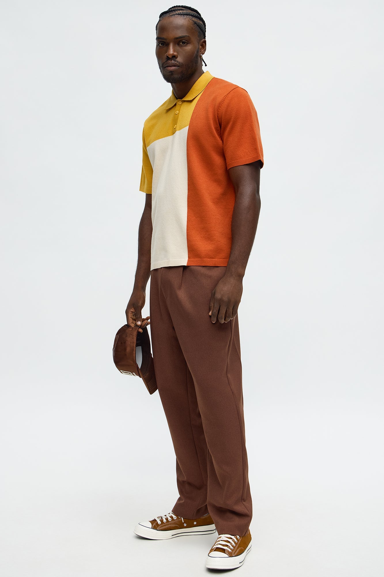 Tetris Color Blocked Knitted Polo - Mustard/combo