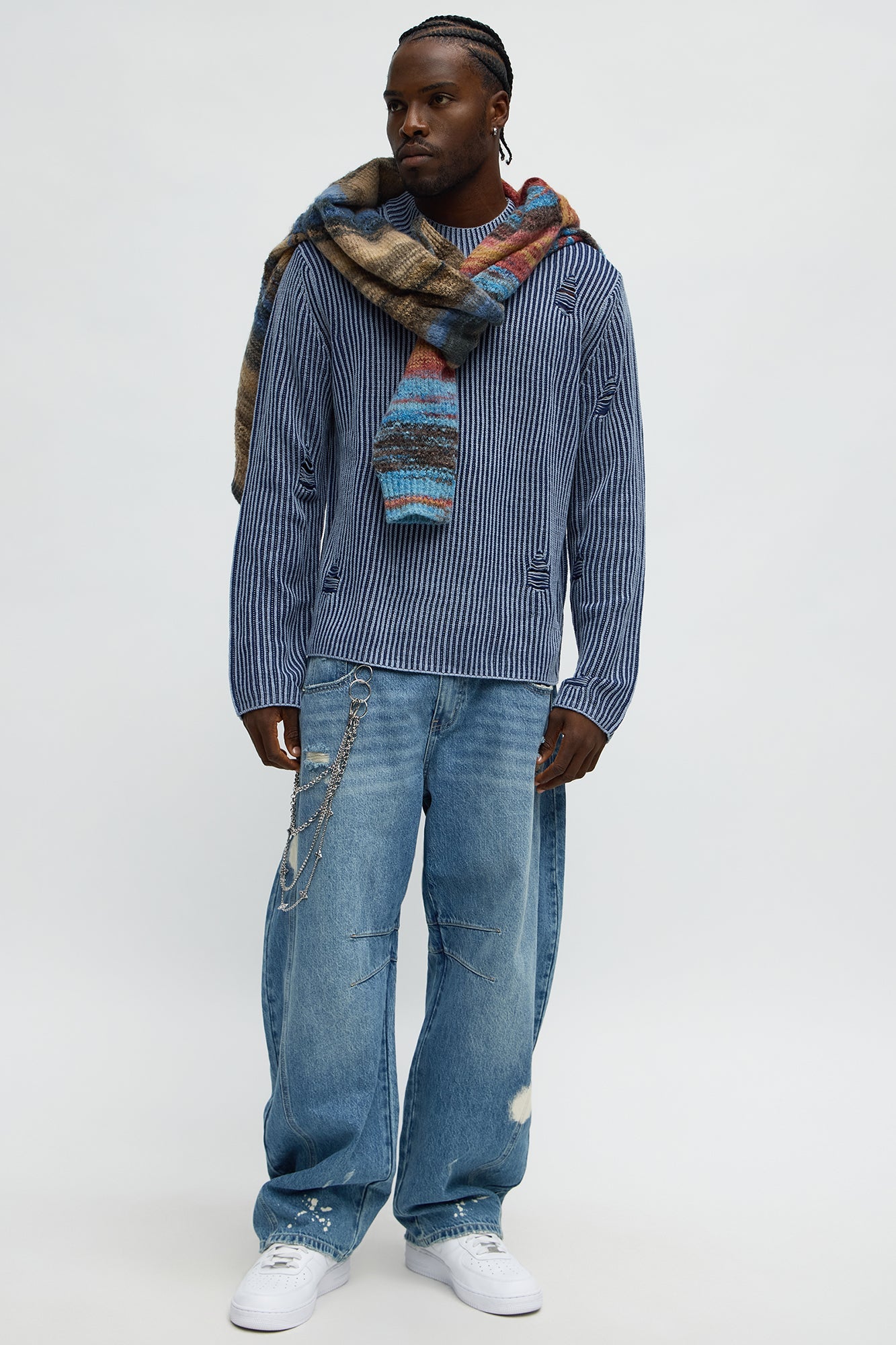 Cedarwood Distressed Mockneck Sweater - Blue/combo
