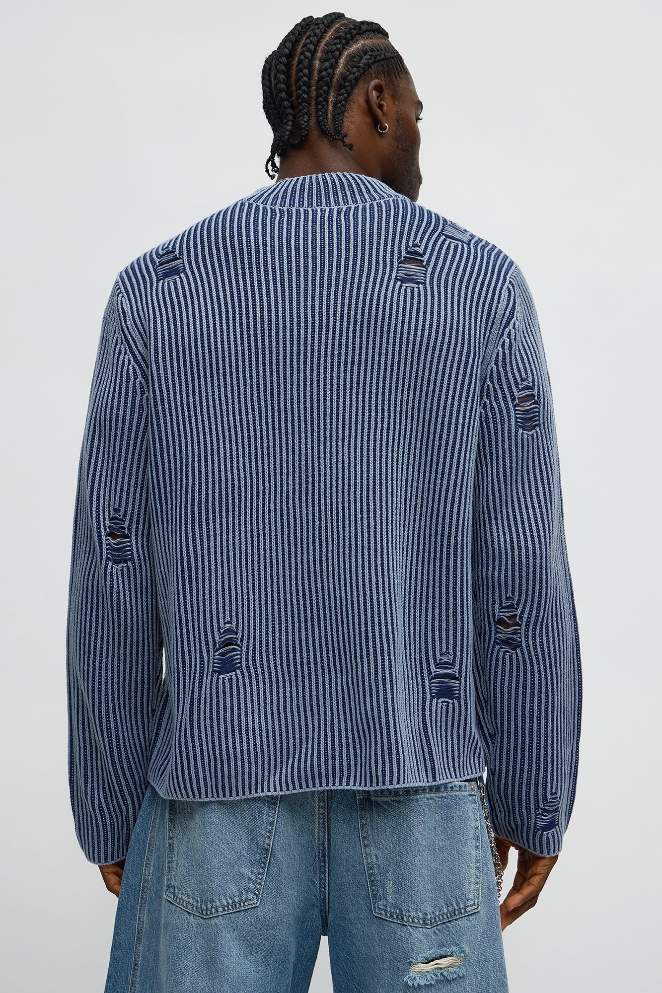 Cedarwood Distressed Mockneck Sweater - Blue/combo