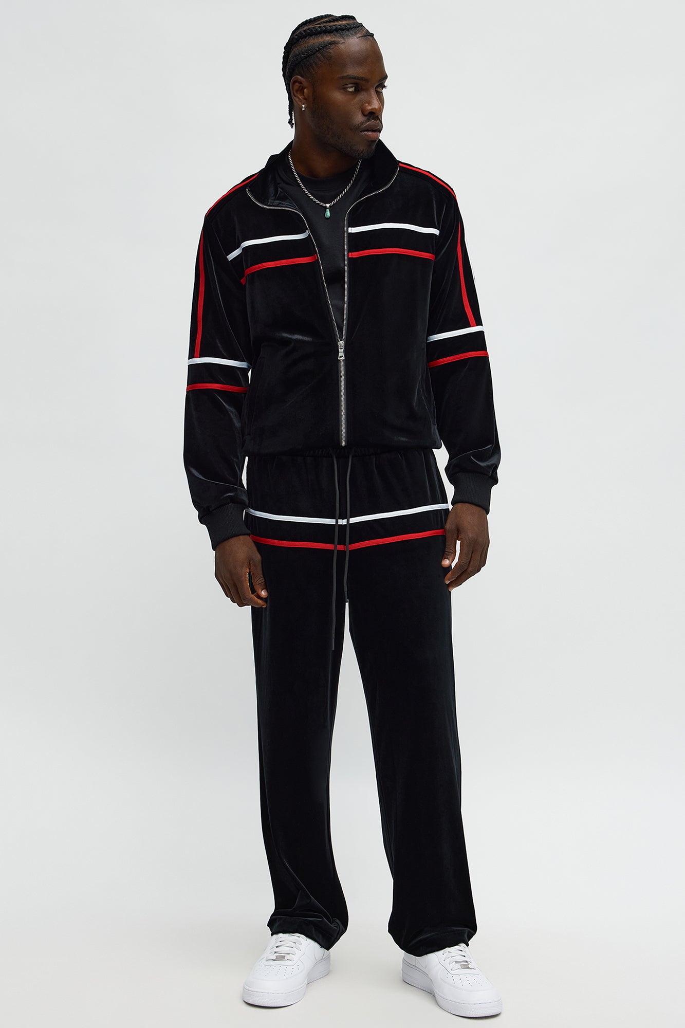 Velour Piped Courtside Track Jacket - Black/Red