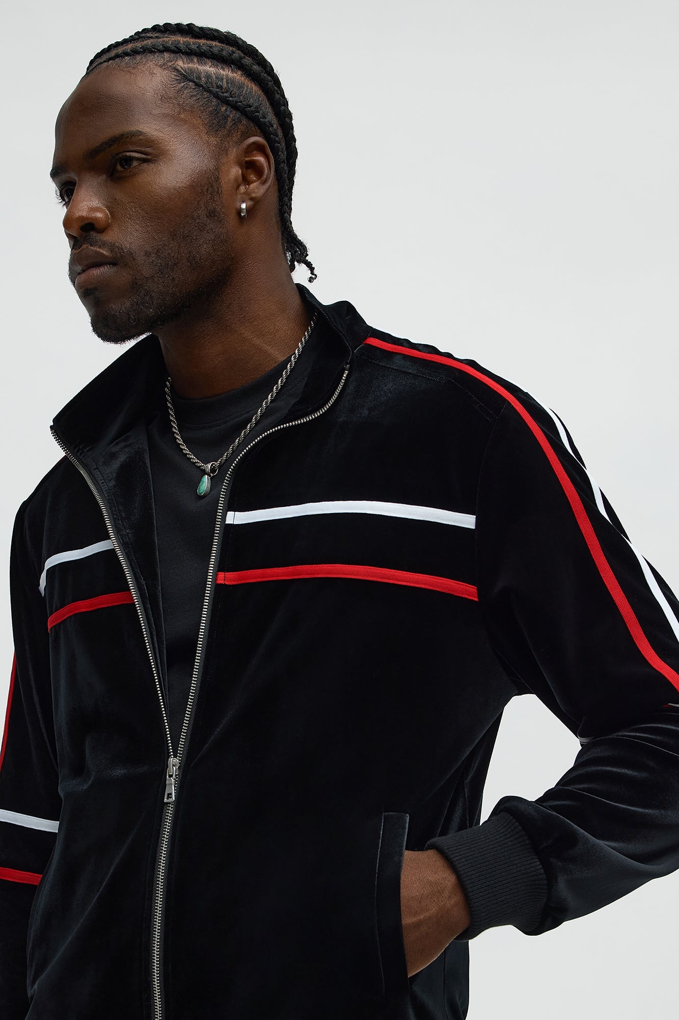Velour Piped Courtside Track Jacket - Black/Red