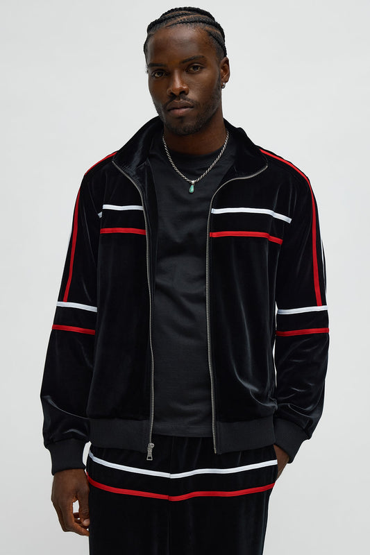 Velour Piped Courtside Track Jacket - Black/Red