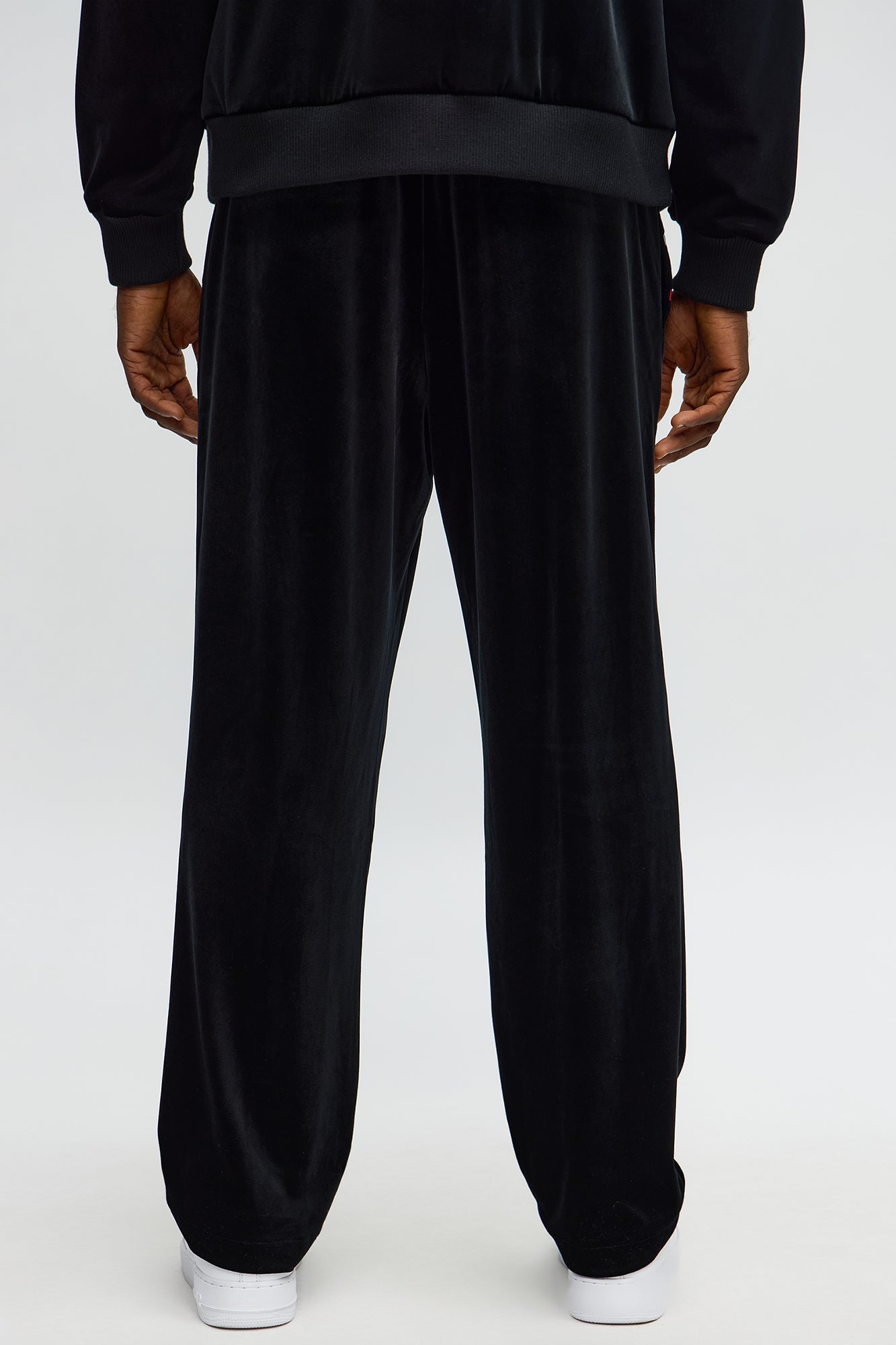 Velour Piped Courtside Straight Track Pant - Black/Red