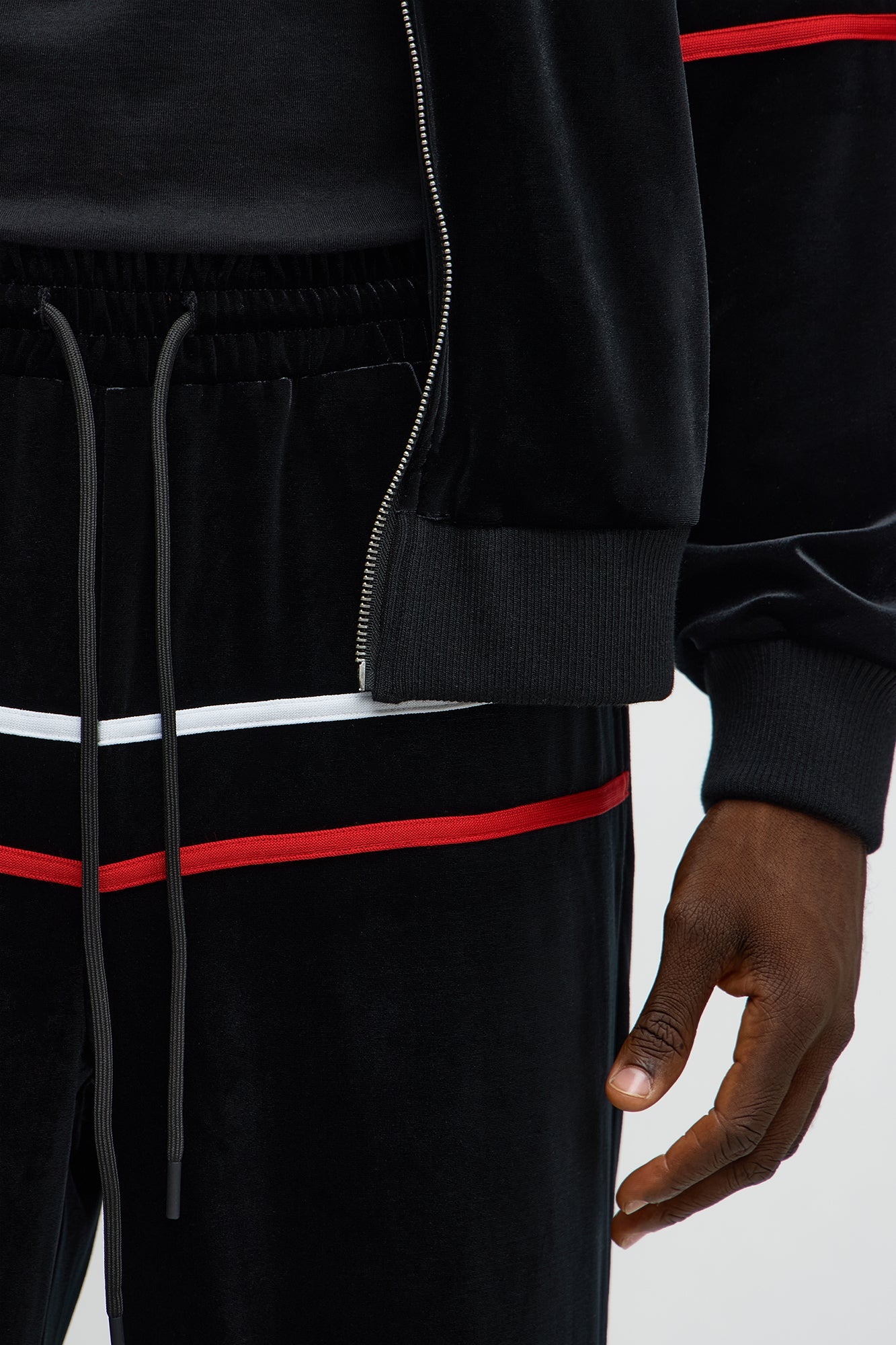 Velour Piped Courtside Straight Track Pant - Black/Red