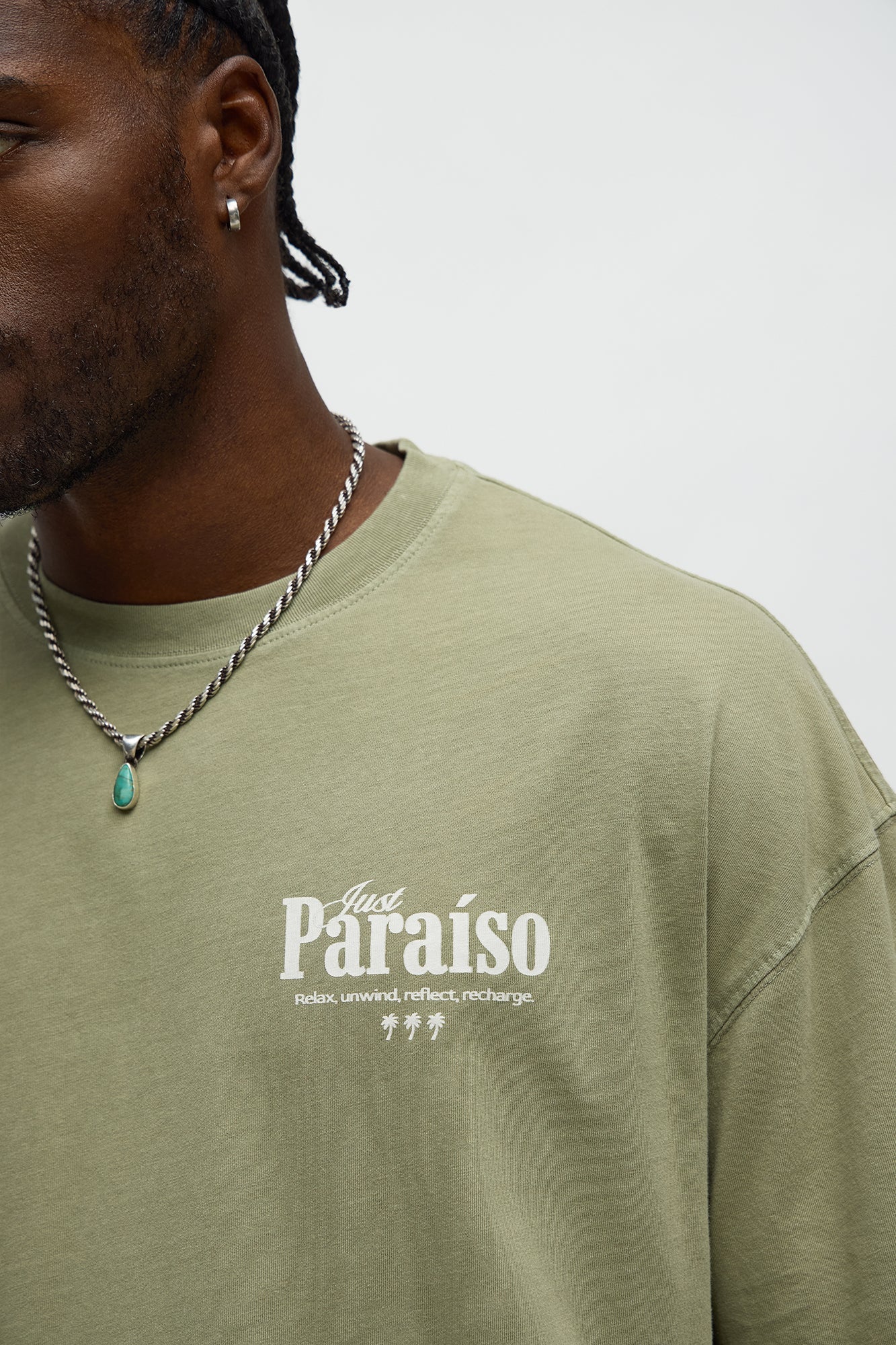 Just Paradise Oversized Short Sleeve Tee - Olive