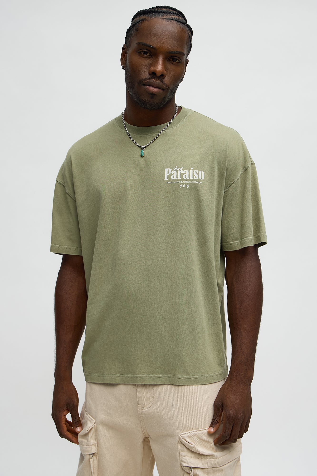 Just Paradise Oversized Short Sleeve Tee - Olive