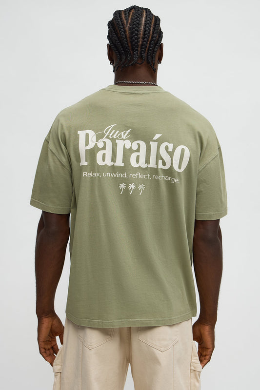 Just Paradise Oversized Short Sleeve Tee - Olive
