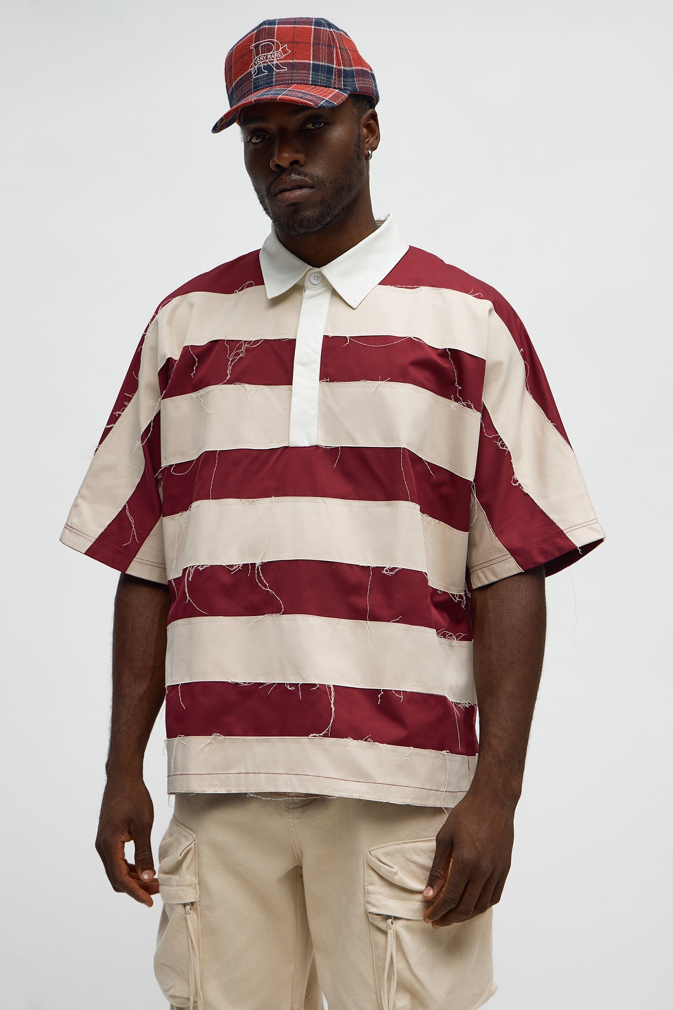 Oversized Frayed Polo Shirt - Multi Color