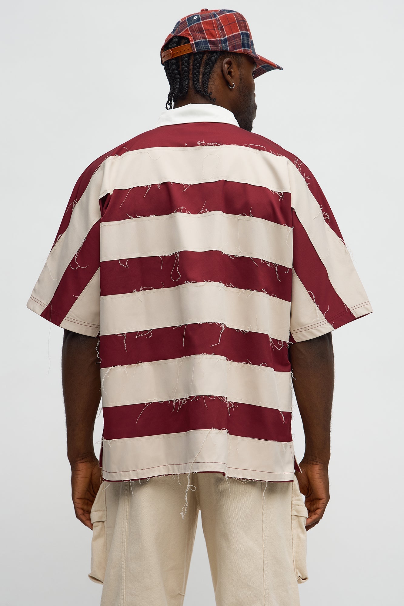 Oversized Frayed Polo Shirt - Multi Color