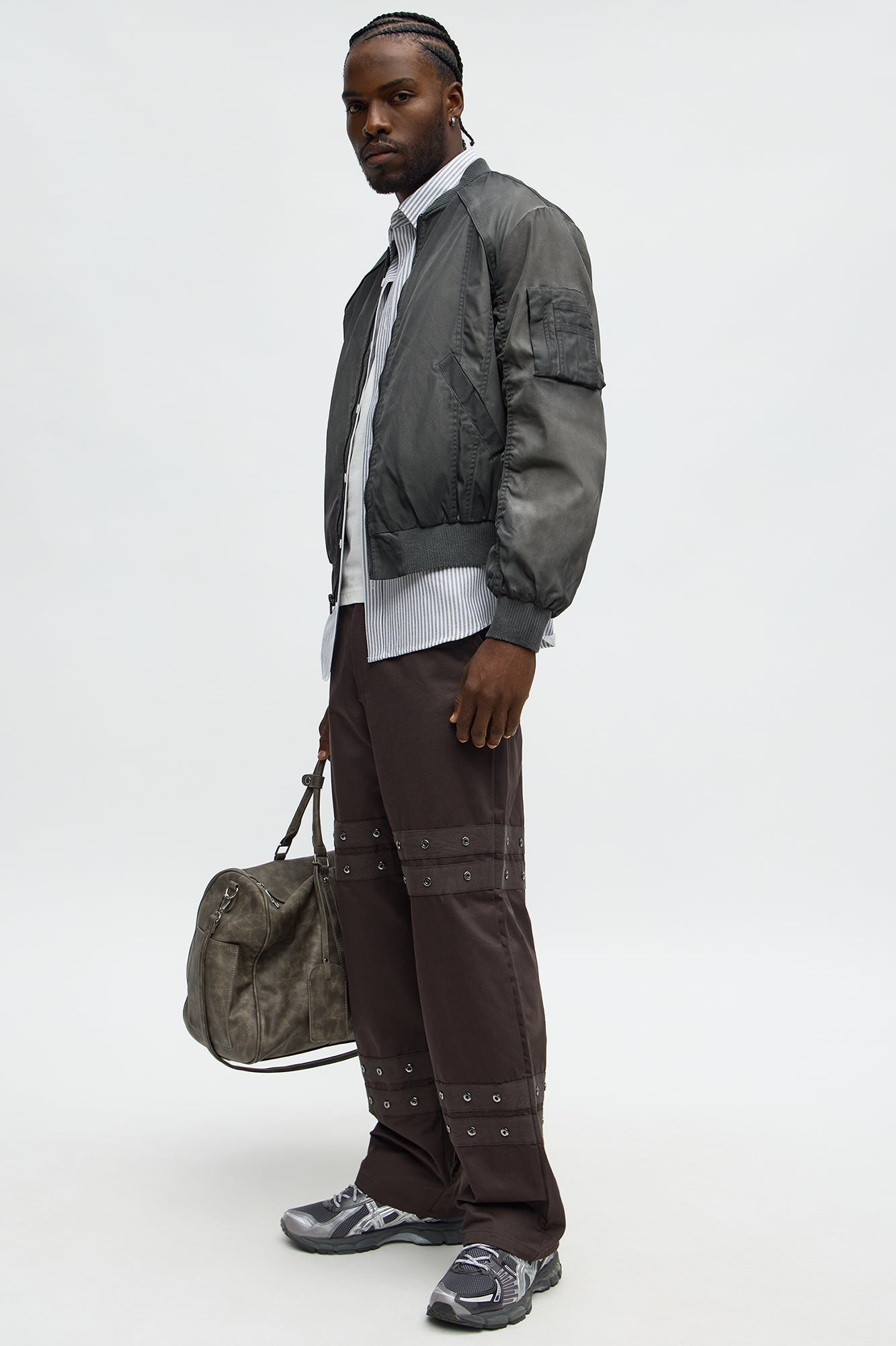 Oversized Paneled Phantom Bomber Jacket - Charcoal