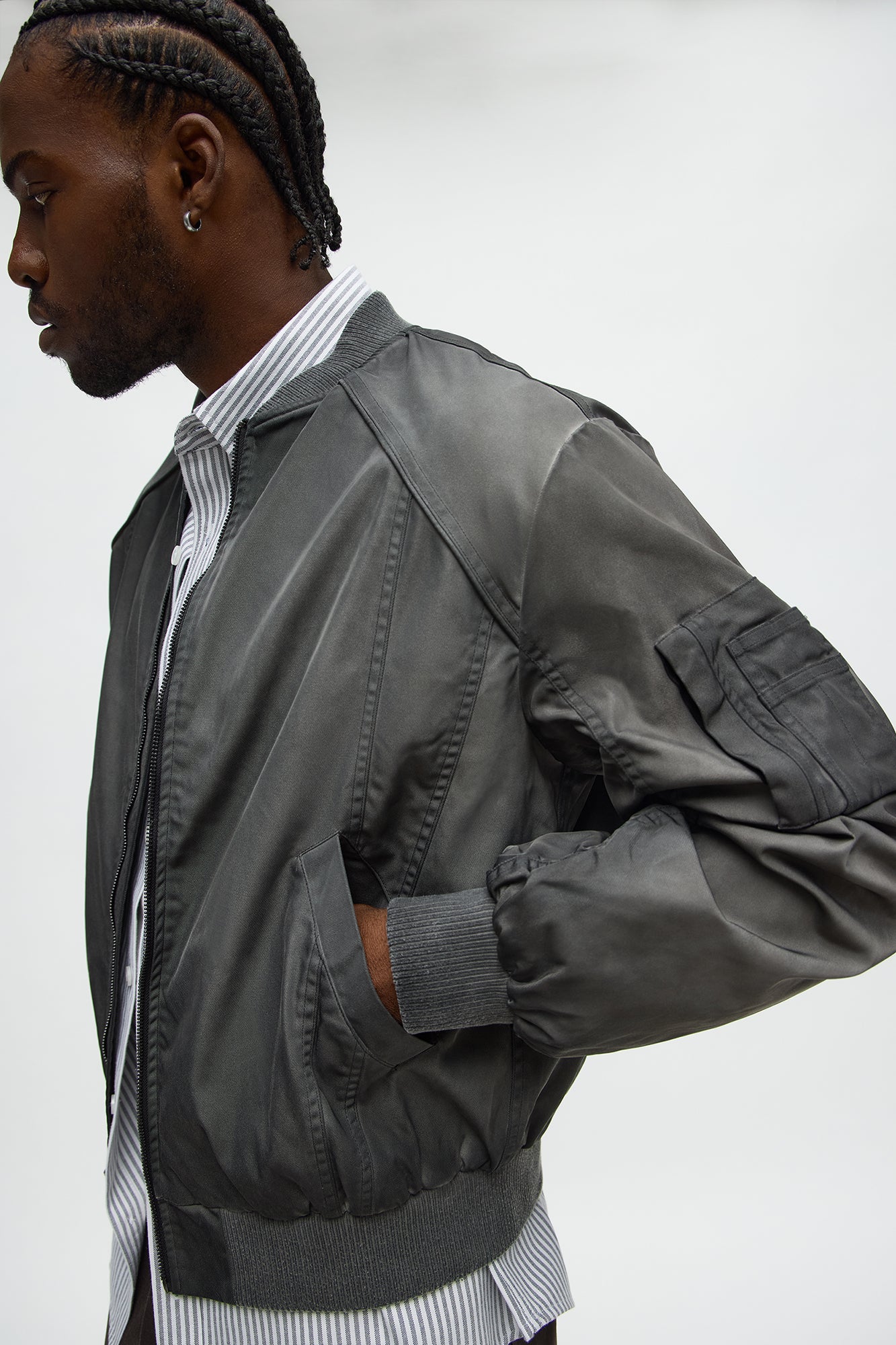 Oversized Paneled Phantom Bomber Jacket - Charcoal